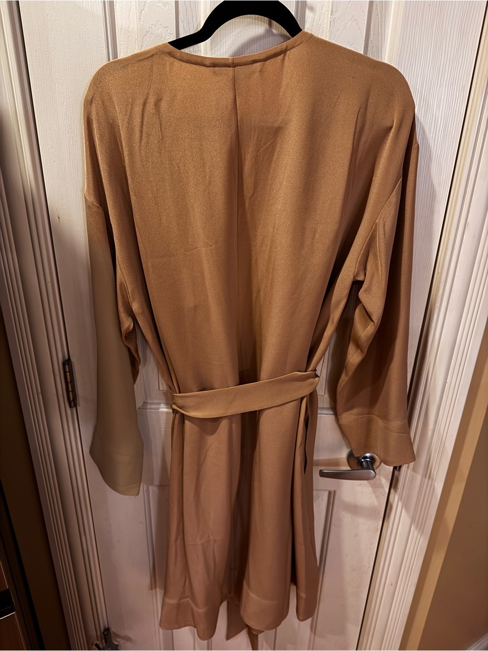 Eileen Fisher Tan Open-Front Long Belted Trench Coat/Duster 100% Silk Size L - Picture 5 of 5
